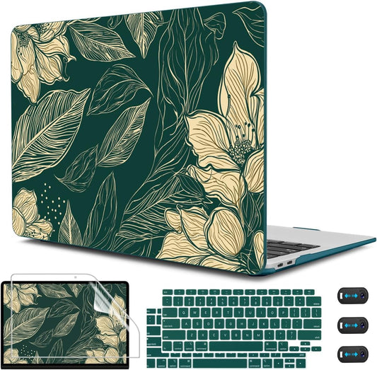 CISSOOK Compatible with MacBook Air 13 inch Case 2022 2021 2020-2018 Release M1 A2337 A2179 A1932 with Touch ID, Plastic Hard Shell Case & Keyboard Cover & Screen Protector, Elegant Floral