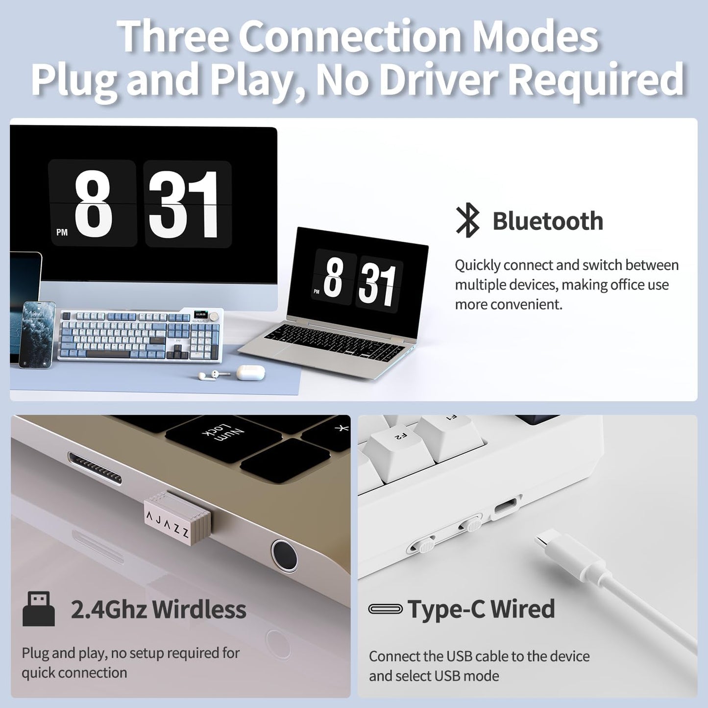 DAIDAI×AJAZZ AK35I V3 Full Size Hot Swap Mechanical Gaming Keyboard with Screen & Knob 2.4G/BT/USB-C Gasket Keyboard FR4 Plate 8000mAh Battery South Facing LED RGB (Avocado Axis)