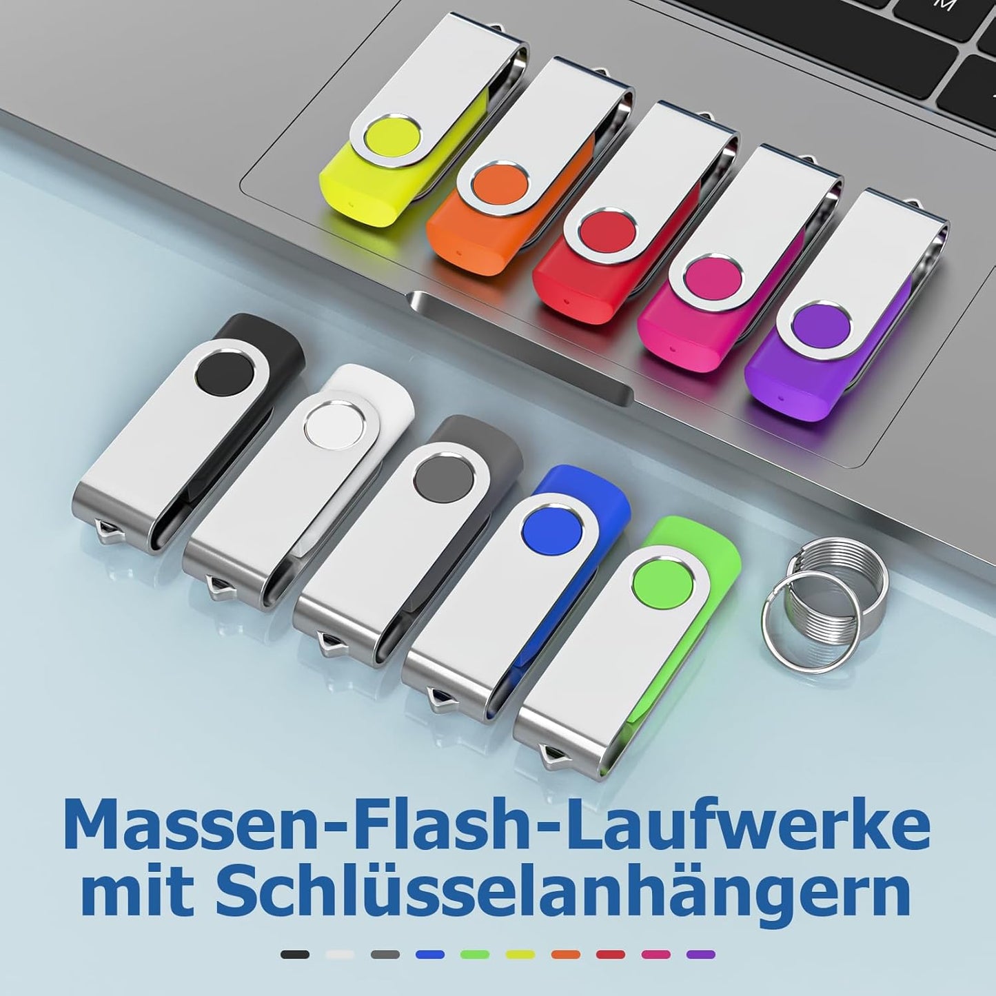 Flash Drives 64GB 10 Pack, Wooolken USB 2.0 Thumb Drives with Keychains Memory Stick USB Drive Pendrive for PC Laptop Computer (Mixcolors)