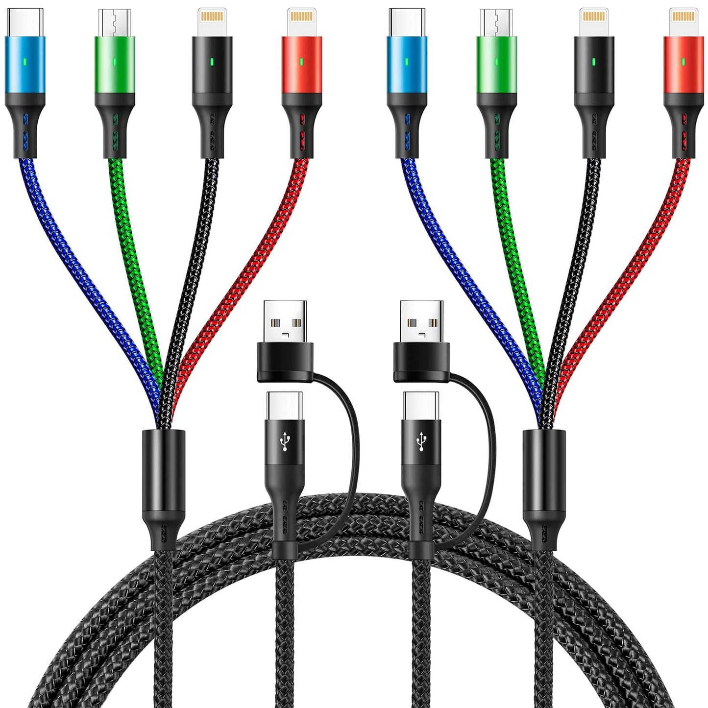 4 in 2 Multi Charging Cable 3.5A, [2Pack 6Ft] Multiple fast Charging Cord USB A/C to Type C/Micro USB/Lightning Universal Braided Charger Cable,Multi Charger for Cell Phones,iPhone,Galaxy and More