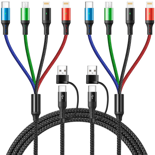 4 in 2 Multi Charging Cable 3.5A, [2Pack 6Ft] Multiple fast Charging Cord USB A/C to Type C/Micro USB/Lightning Universal Braided Charger Cable,Multi Charger for Cell Phones,iPhone,Galaxy and More