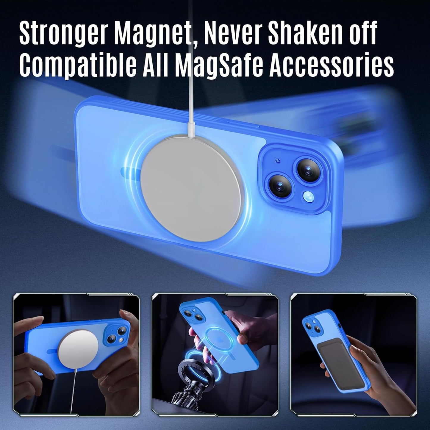 Designed for iPhone 14 Case, Compatible with MagSafe, with Privacy Screen Protectors X2, [Camera Protection] [15FT Military Drop Protection] Shockproof Phone Case, 6.1", Blue