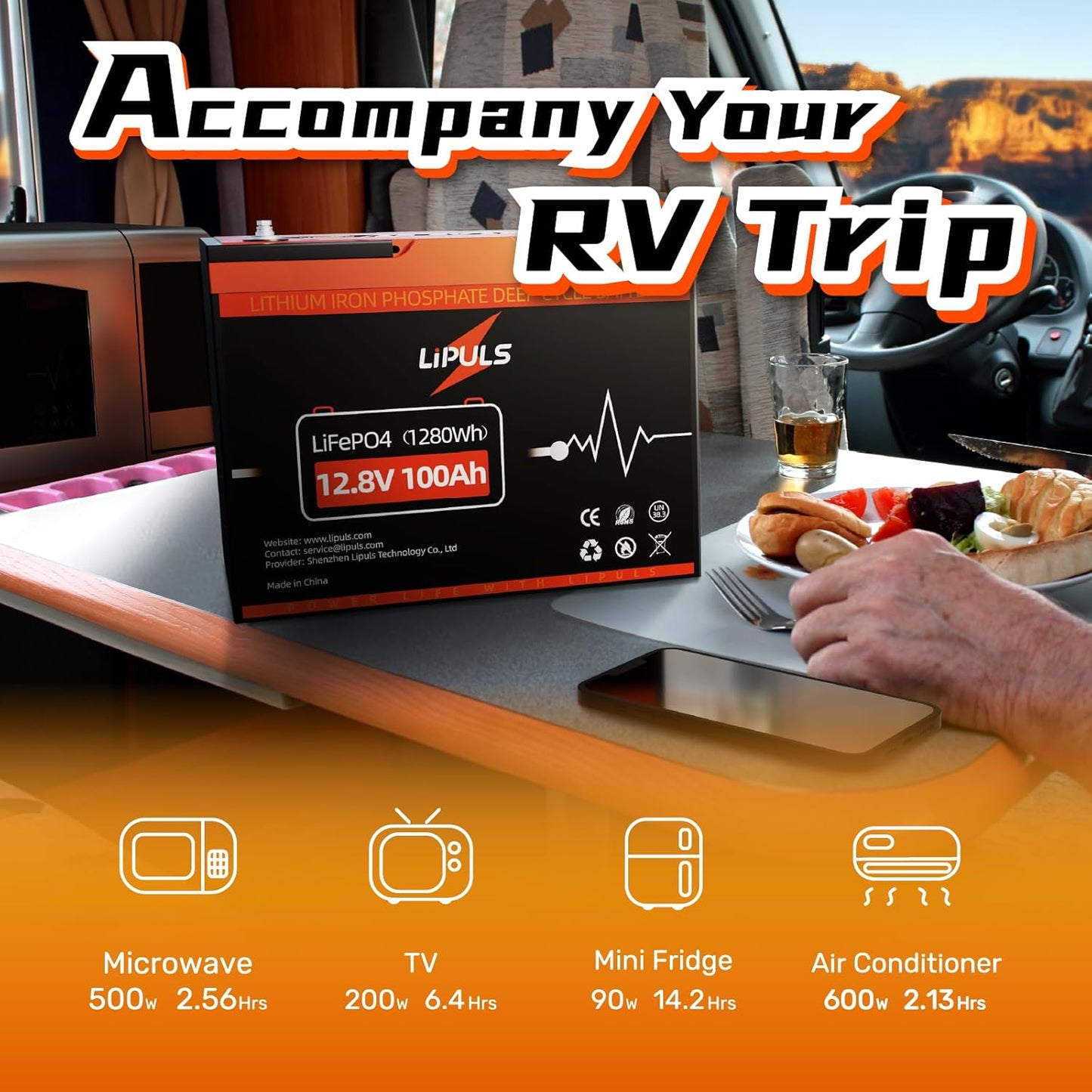 12.8V 100Ah LiFePO4 Battery, Group 24 Size • Built-in 100A BMS, Max.1280Wh Lithium Iron Phosphate Battery, 10-Year Lifespan Lithium Battery, Perfect for Trolling Motor, RV, Solar Home, Off-Grid