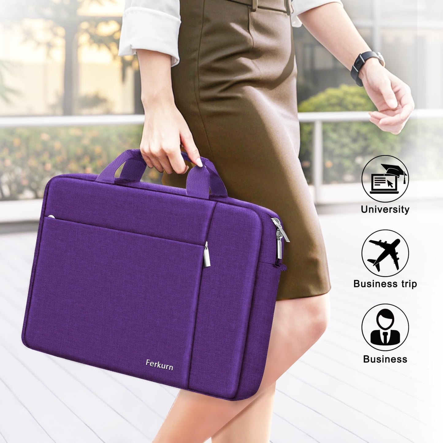 Ferkurn Laptop Bag Case for Women Men Computer Bag Compatible with HP Envy Pavilion Omen/LG Gram/MSI/Dell Inspiron XPS/Lenovo/Acer, Shoulder Strap Carrying Messenger Briefcase, Purple, 15.6 16 Inch