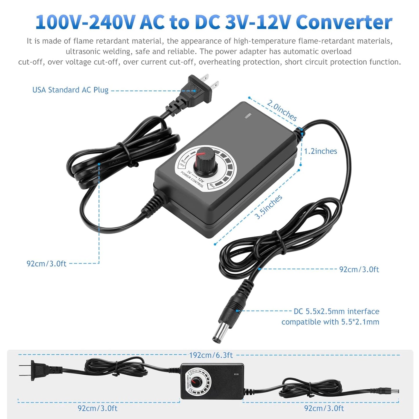 3X 120mm Computer Fan with AC Plug, AC 110V 120V 220V 240V Cabinet Cooling Fan with Speed Controller, Cooling for Windows, Plant Cabinet, Crawl Space, Basement, Laundry Room, Garage, Attic