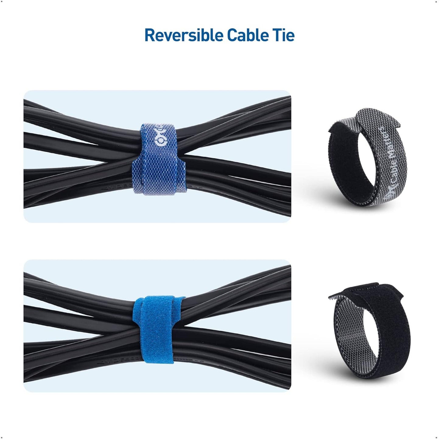 Cable Matters 100-Pack 8-inch Hook-and-Loop Reusable Wire Ties/Cable Ties with 42 lbs Tensile Strength - Multi-Color Black, Blue, and Orange Cord Wrap, ZipTies, Cable Management Straps