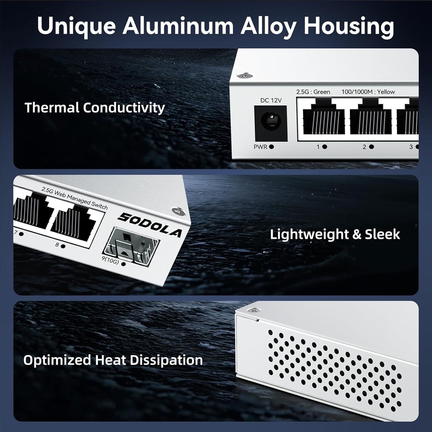 SODOLA 8-Port 2.5Gb Web Managed Switch with 10G SFP+, Aluminum Alloy Cooling & Magnetic Mounting - LACP/QoS/VLAN/IGMP Managed Multi-Gigabit Switch for Homelab