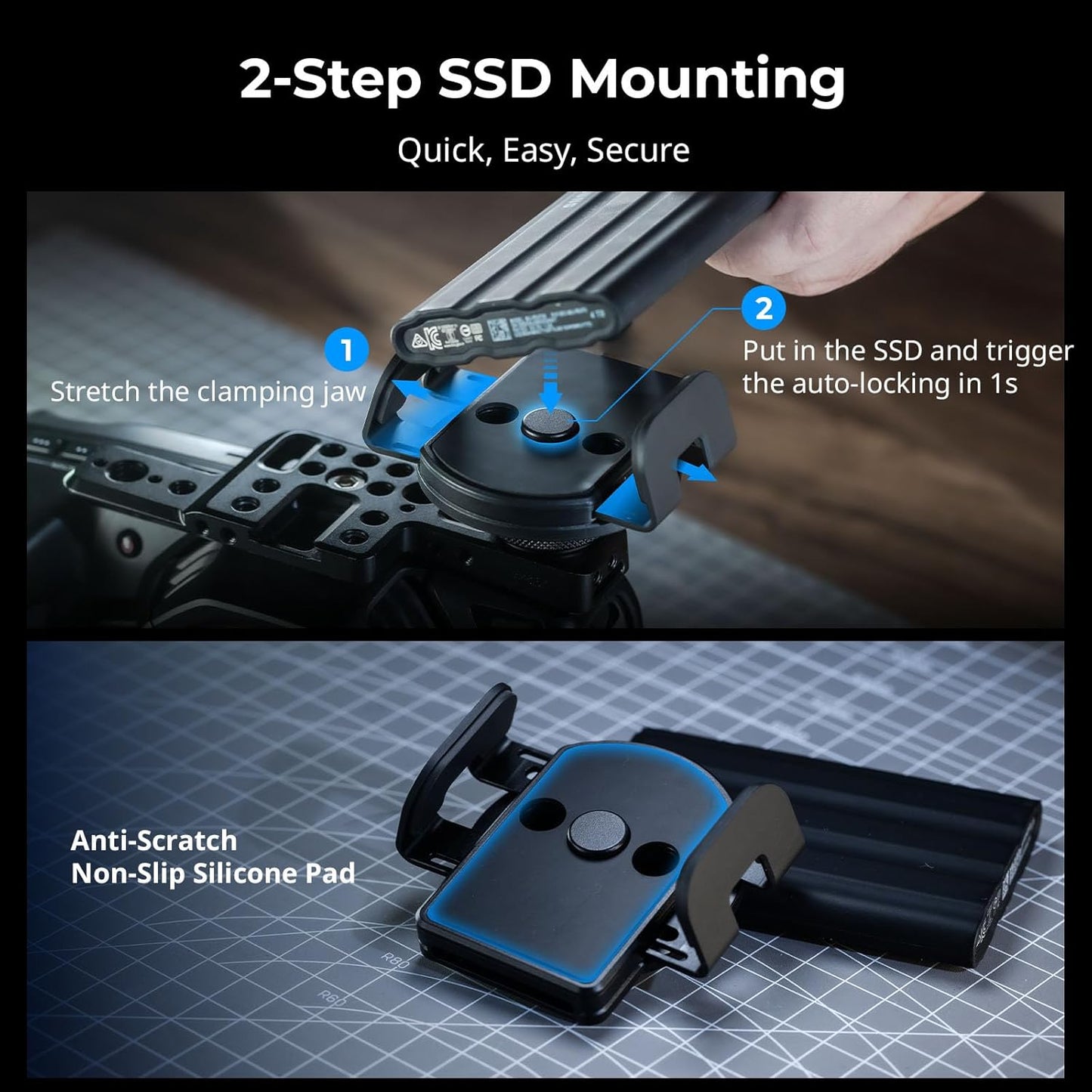 SMALLRIG Phone Mount Bracket SSD Holder for MagSafe, 1.6-2.4in Wide Clamping, for Samsung T5 T7 SSD, for SanDisk SSD, for iPhone 16/15/14/13/12, Universal SSD Drive Holder for Camera Cage - 5397