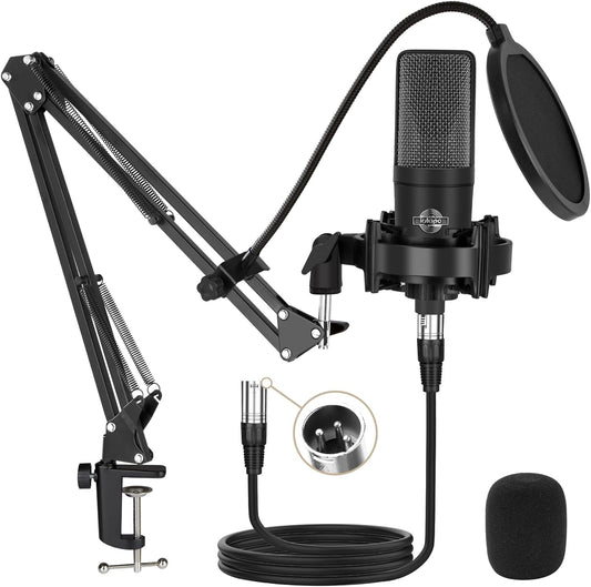 Condenser Microphone XLR Professional Studio Recording Microphone Kit for PC Computer with Boom Arm,Cardioid XLR Podcast Microphone for Streaming,Gaming,Singing,Voice Over,ASMR,YouTube