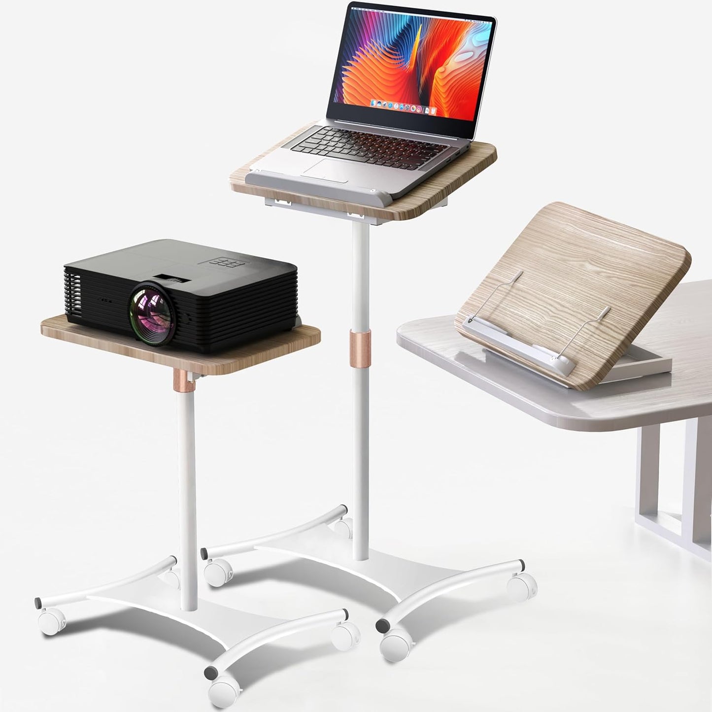 NAMON Laptop Floor Stand with Wheels - 2 in 1 Dual-use Floor & Desk, Adjustable Height from 16.5" to 51", Perfect for Home, Office, Meeting Room, Study (White Ash Effect)