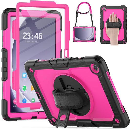 HXCASEAC Case for Samsung Galaxy Tab A9+/ A9 Plus 11 Inch, Protective with Screen Protector/Hand Strap/Pen Holder, Sturdy Shockproof Galaxy A9 Plus Tablet Case 2023 SM-X210/X216/X218 - Rose