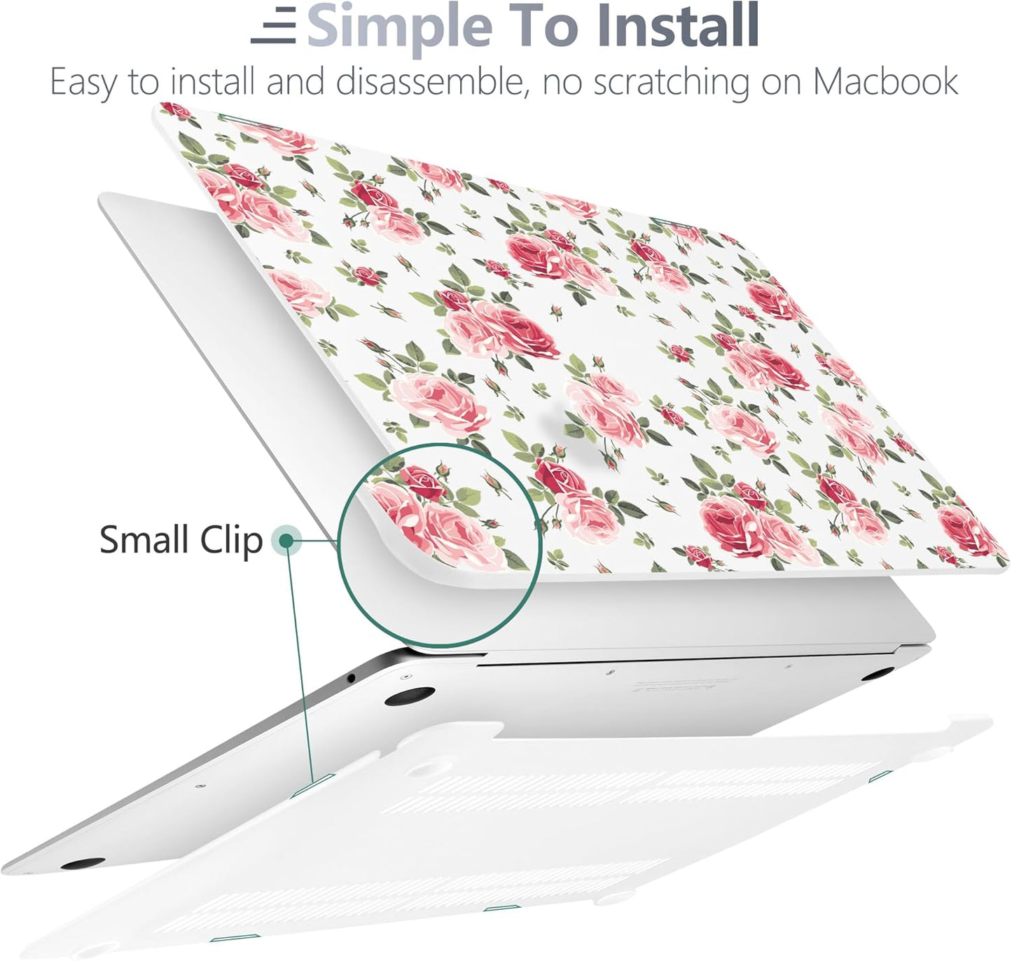 Batianda Case for M1 MacBook Air 13 Inch Model A2337 A2179 A1932 2021 2020 2019 Release,Lovely Floral Design Matte Hard Shell with Keyboard Cover & Screen Protector, Roses