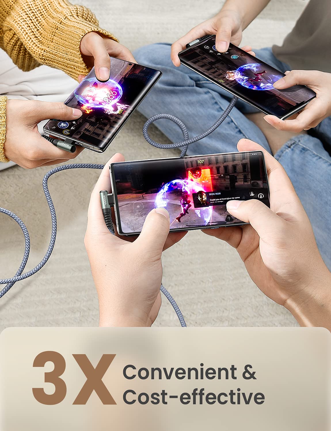 AINOPE Type C Cable [3-Pack, 6.6FT] Right Angle, 3.1A USB Type C Cable Fast Charging, Nylon Braided Type C Charging Cable Fast Charger Compatible with Samsung Galaxy S10 S9 S8 S20 Plus, Note 10 9 8