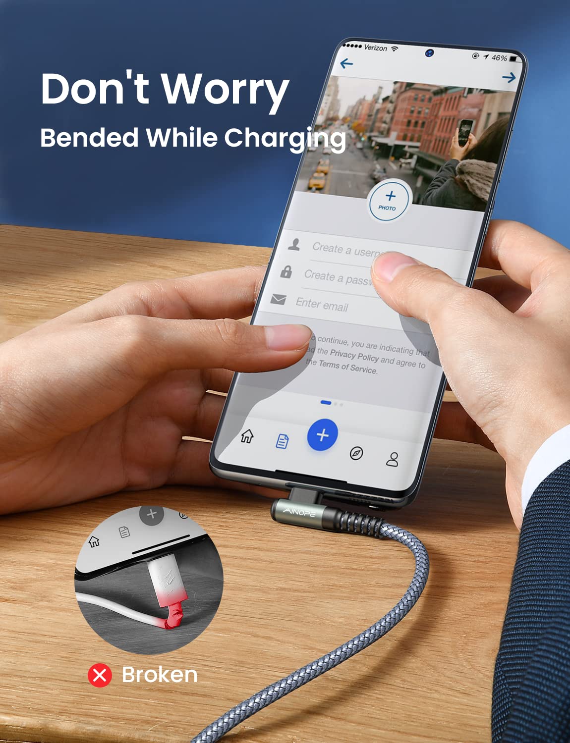 AINOPE USB C Charger 5-Pack [10/6.6/6.6/3.3/1.6ft] 3.1A Fast Charging, Right Angle, Nylon Braided, Compatible with Galaxy S22/21 Note20, LG V20