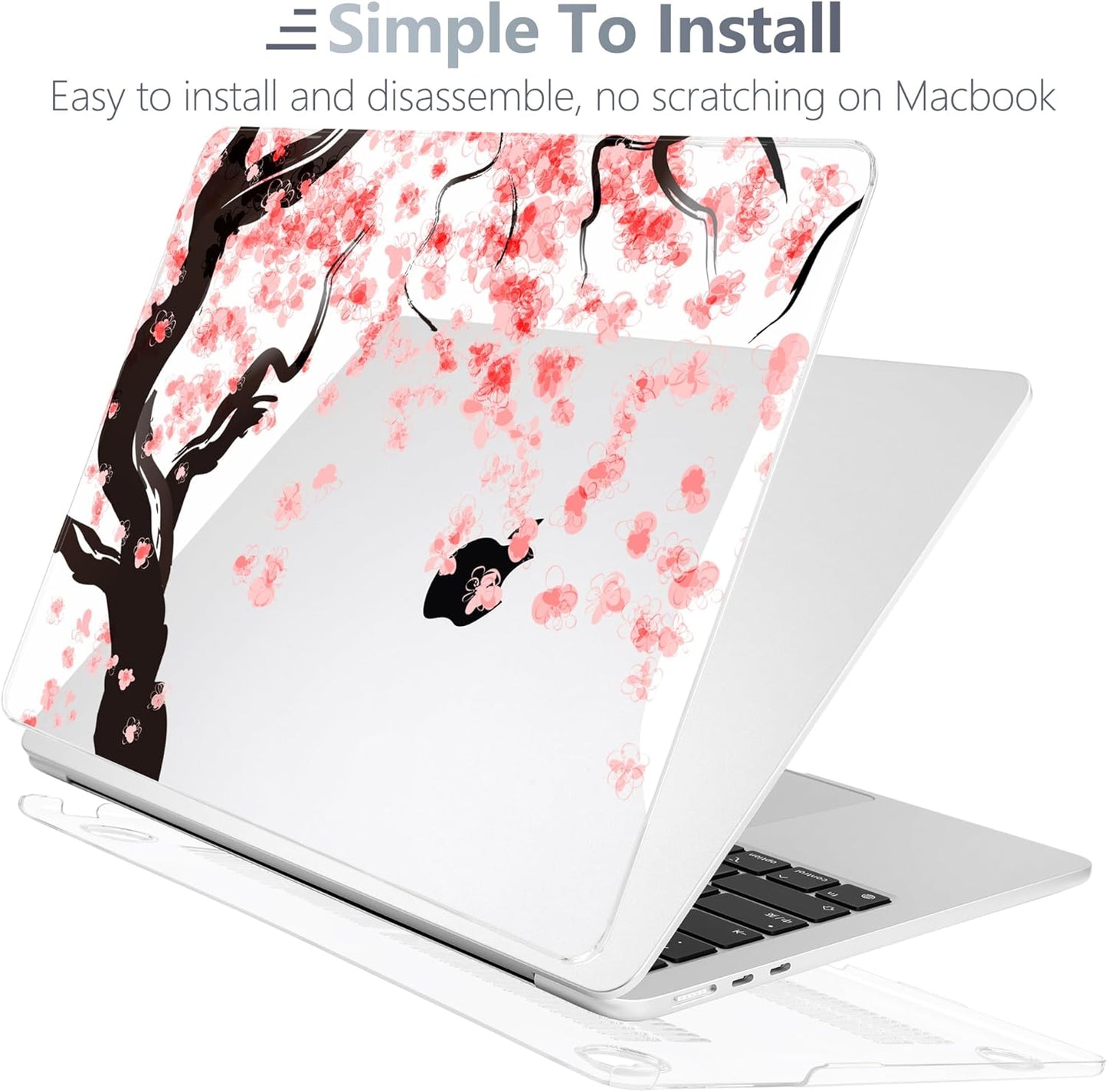 Batianda Premium Case for New MacBook Air 15 inch 2025 M4 2024 2023 with M3 M2 Chip Model A3241/A3114, Designed Protective Plastic Hardshell & Keyboard Cover & Screen Protector, Cherry Blossoms