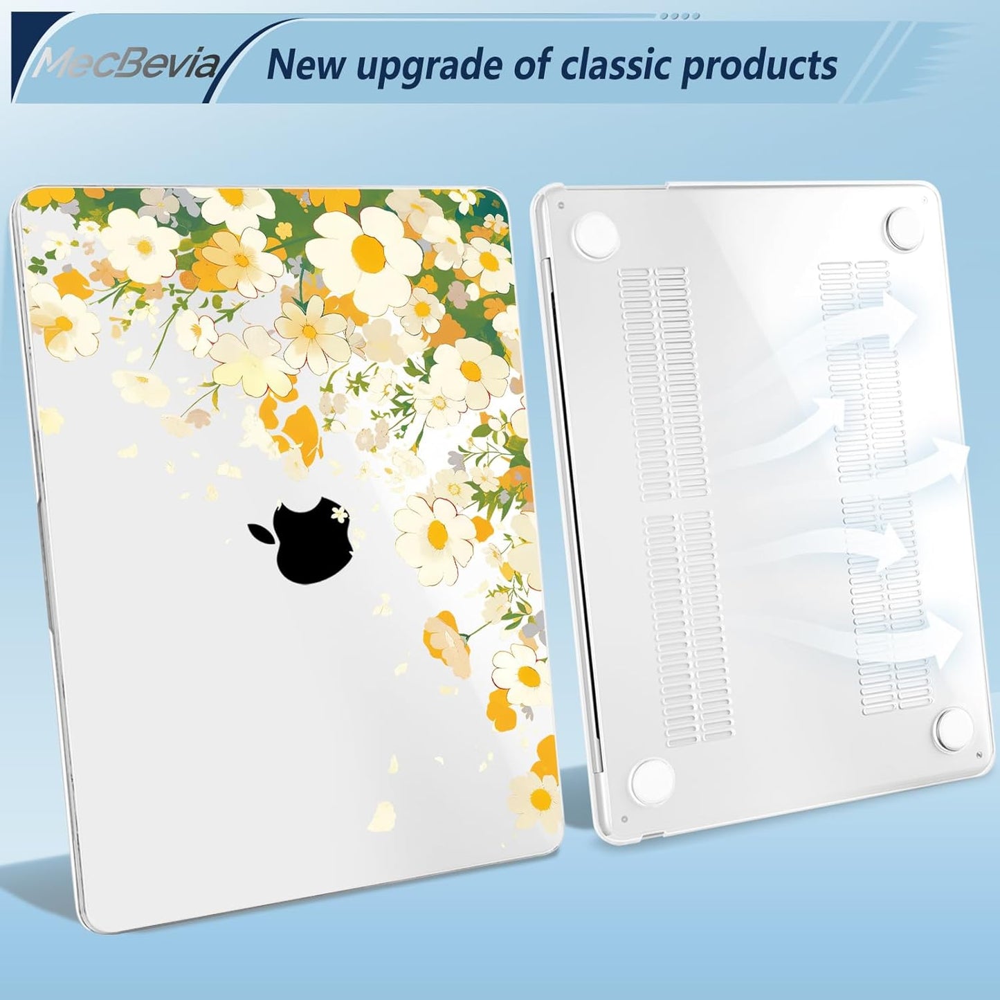 Compatible with MacBook Air 13.6 inch Case, M4 A3240/M3 A3113/M2 A2681 (Released 2025 to 2022), Hard Shell, Keyboard Cover, Screen Protector, Webcam Cover & Type-C Adapter, Scatter Daisies
