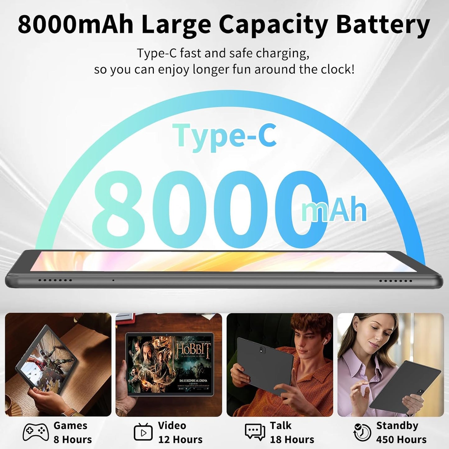 2025 Tablet, Android 14 Tablets 10 inch with Keyboard, 26GB RAM+256GB ROM(2TB Expand), 2-in-1 Tablets with 8-Core, 8000mAh, 5G WiFi, Widevine L1, GMS, with Case, Keyboard, Mouse, Stylus (Green)