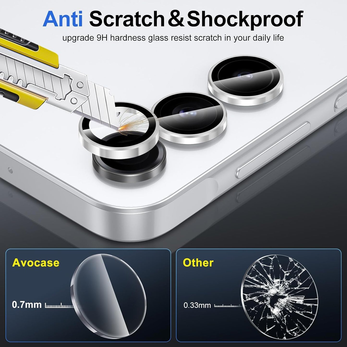 for Samsung Galaxy A16 Camera Lens Protector, Individual Metal Ring Tempered Glass Lens Cover, [Strong Adsorption] Scratch Resistant Ultra-Thin HD Clear Lens Cover, 1 Set-Slivery Ring
