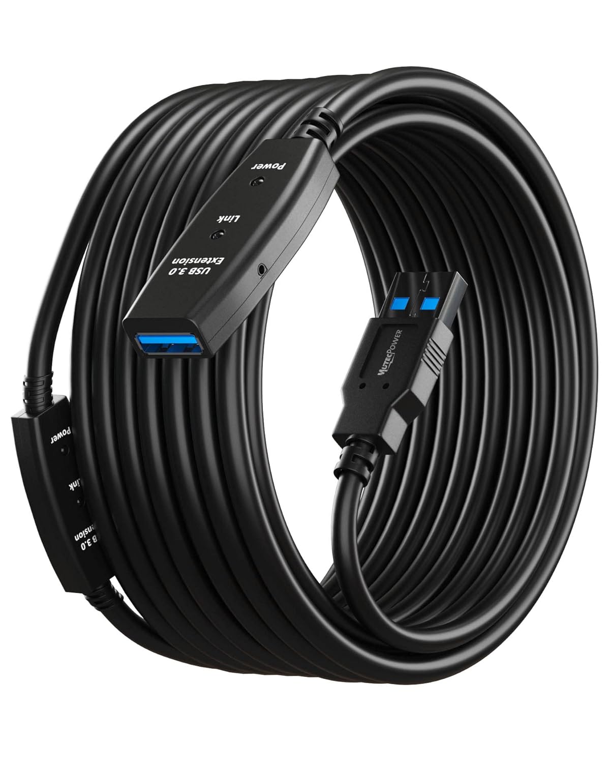 50 Feet Active USB Extension Cable 3.0 Male to Female with 2 Extension chipsets Signal Booster - Active Extension/Repeater Cord 15 Meters / 50 Feet (AC Power Supply Included)