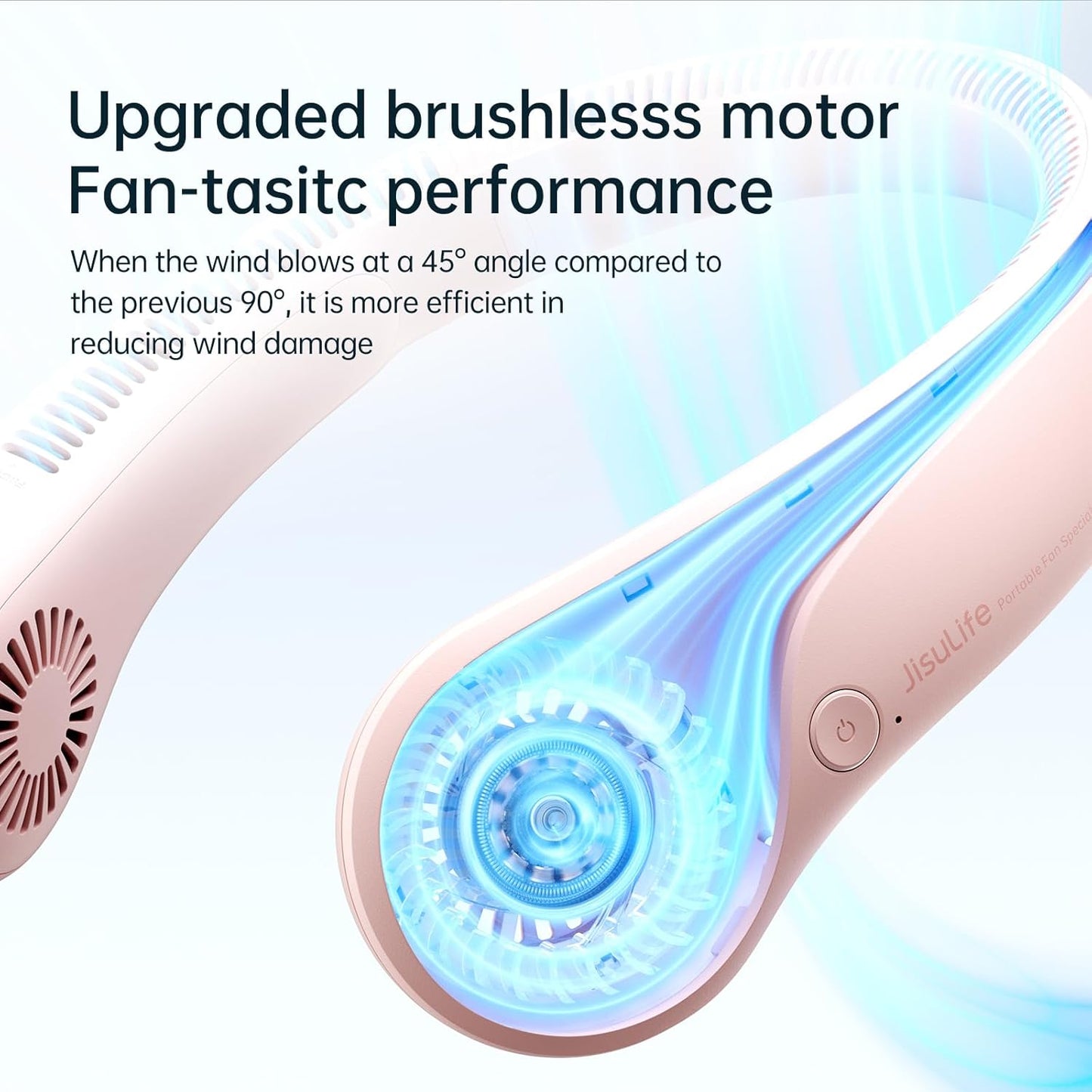 JISULIFE Portable Neck Fan, Hands-Free Bladeless, 5 Speeds, 4000 mAh Battery Operated Wearable Personal Fan, Twistable, Rechargeable, Gift for Women Men-Pink
