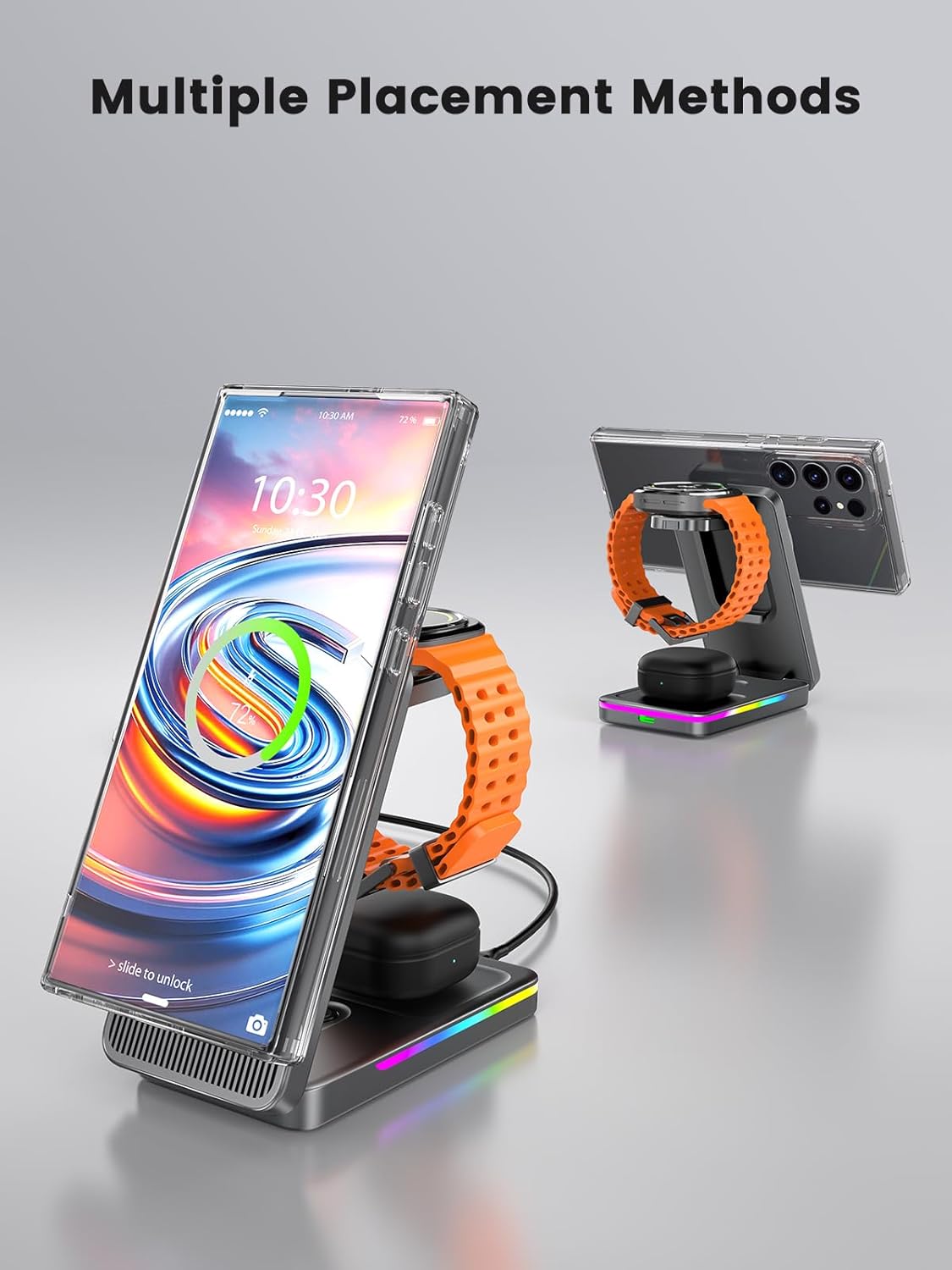 3 in 1 Magnetic Wireless Charger for Samsung, Foldable MagSafe Wireless Charging Station for Samsung Galaxy S25Ultra/Z Fold7/Flip7/S24, Watch Charger for Galaxy Watch 8/Ultra/7/6/5/4/Buds (Grey)