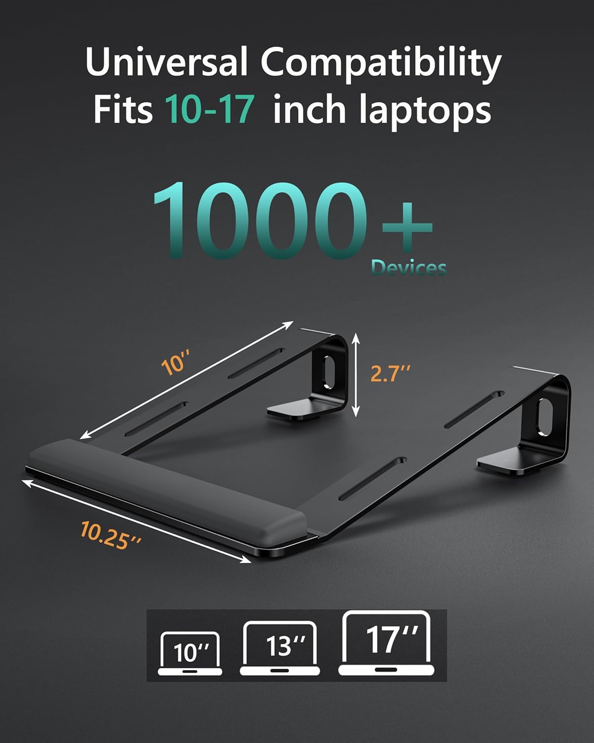 Aluminum Laptop Stand, Notebook Stand with Wrist Rest, Ergonomic Detachable Laptop Mount, Computer Stand Compatible with 10-17'' All Laptops Such as MacBook Air Pro/HP/Dell/Lenovo, Black