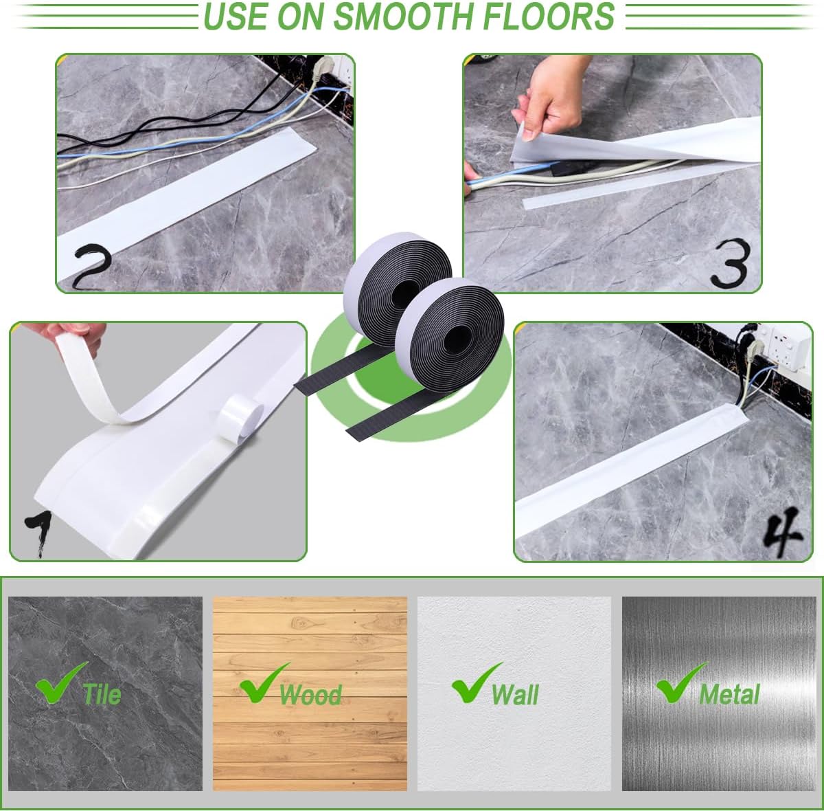 Floor Cable Covers - 20ft Oxford Fabric Cord Protector with Adhesive Hook & Loop,Waterproof Wire Storage Sleeve for Any Floor Surface,Durable Cable Management to Prevent Tripping Hazards (White, 20ft)