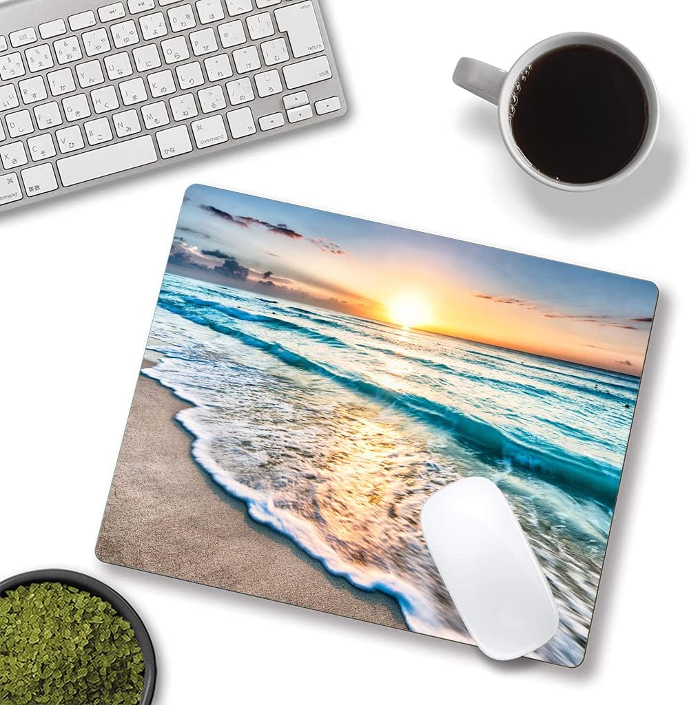 Beach Sunset Washable Square Waterproof Cute Gaming Office Laptop Mousepad - Non-Slip Rubber Computer Mouse Pad for Wireless Mouse, Personalized for Desk