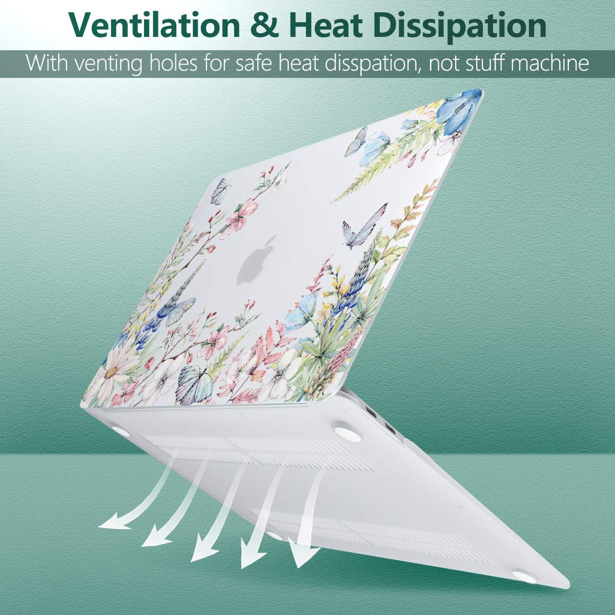 Batianda Case for MacBook Air 13 Inch M1 2020 2019 2018 Release Model A2337 A2179 A1932 with Retina & Touch ID, Floral Series Hard Shell Cover with Keyboard Cover & Screen Protector,Elegant Flowers