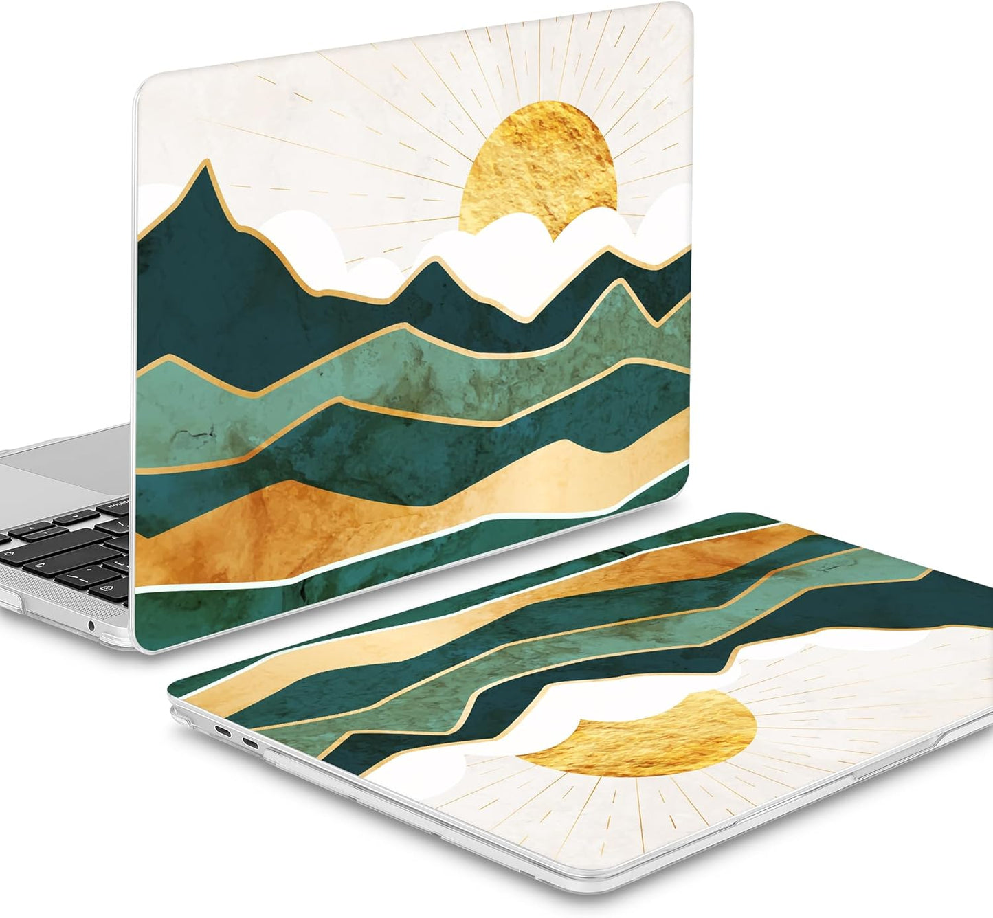 Mektron for MacBook Air 13 Case A1466/A1369 (2010-2017 Release), Snap-on Plastic Hard Shell Cover for MacBook Air 13.3 inch with Keyboard Cover, Golden Mountains by Sunrise
