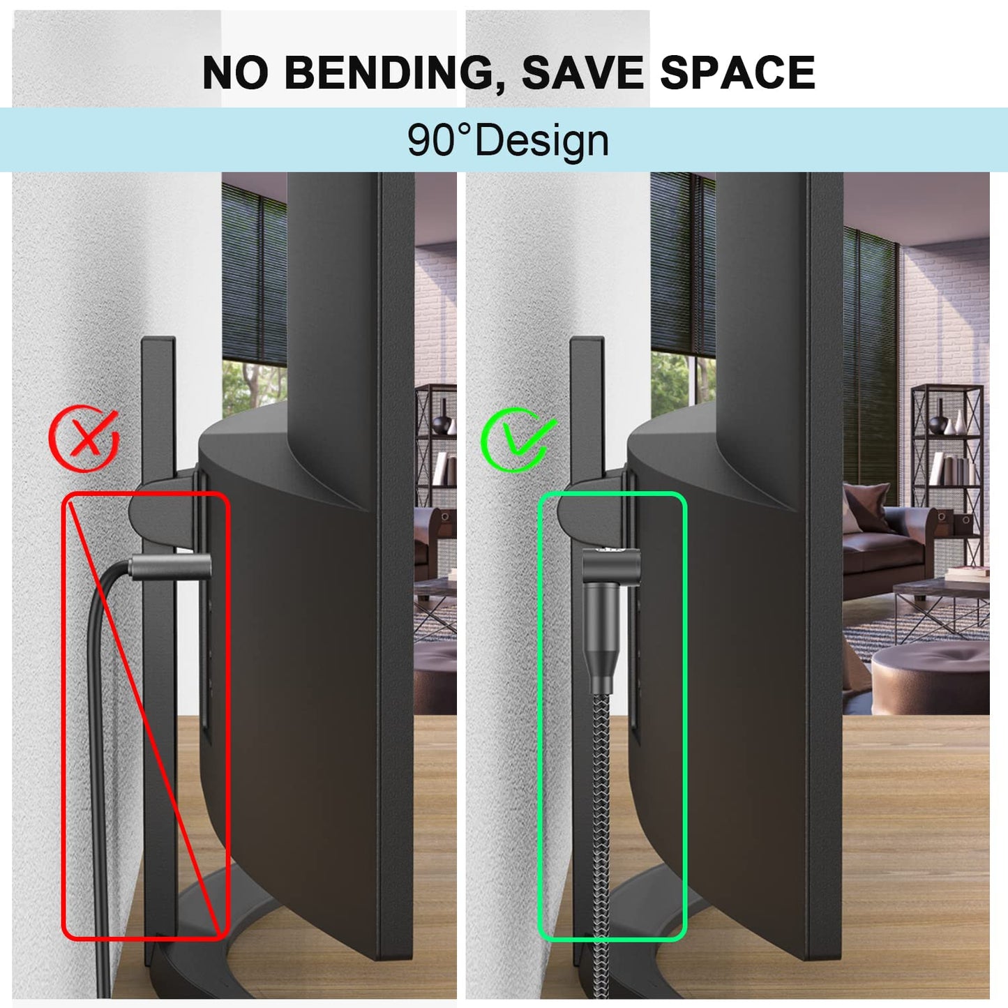 EMK 90 Degree Right Angle Optical Audio Cable [4ft/1.2M] - 360° Rotatable Digital Toslink SPDIF Cable for Soundbar to TV, Home Theater - Black Fiber Optic Cable with Angled Connector