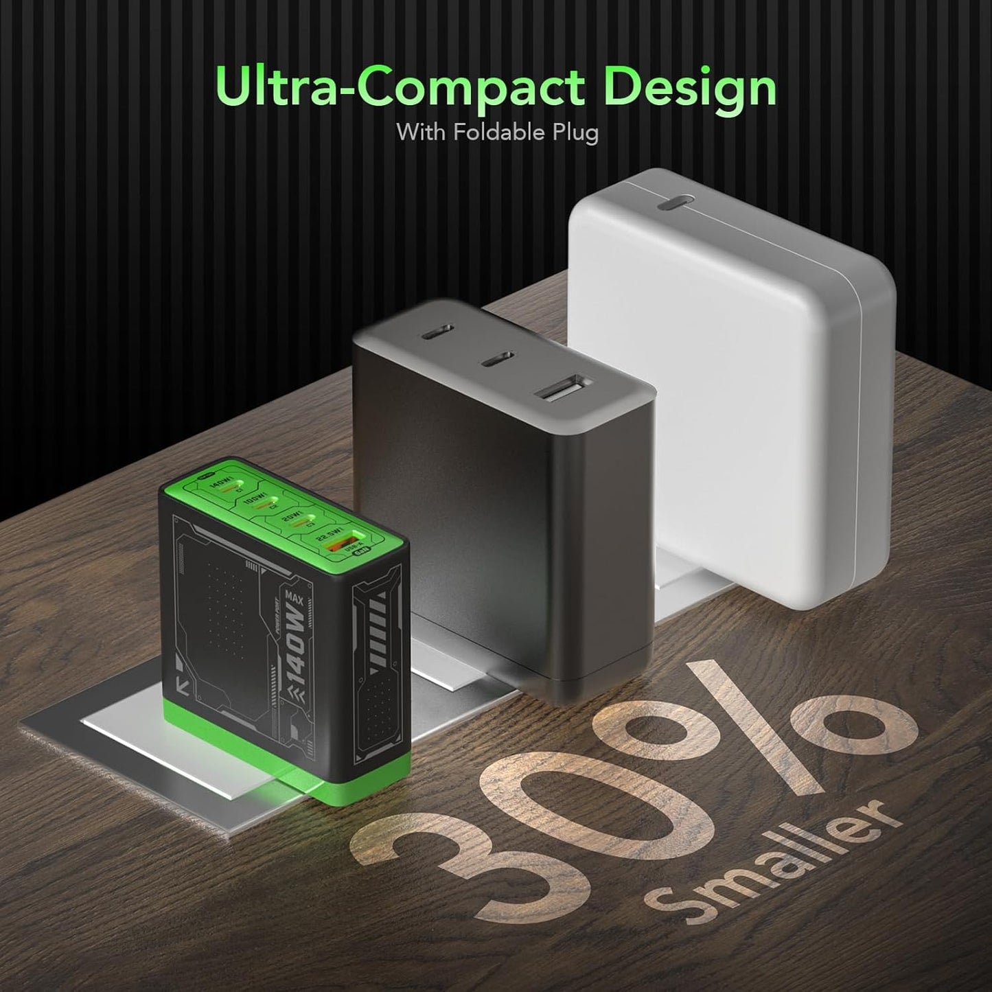 Mfish 140W USB C Charger, 4-Port GaN Charger Block, Foldable Fast Laptop Charger Power Adapter for MacBook Pro/Air, iPad Pro, iPhone 16 Pro, Galaxy S25/S24, Steam Deck, Google Pixelbook, and Tablet