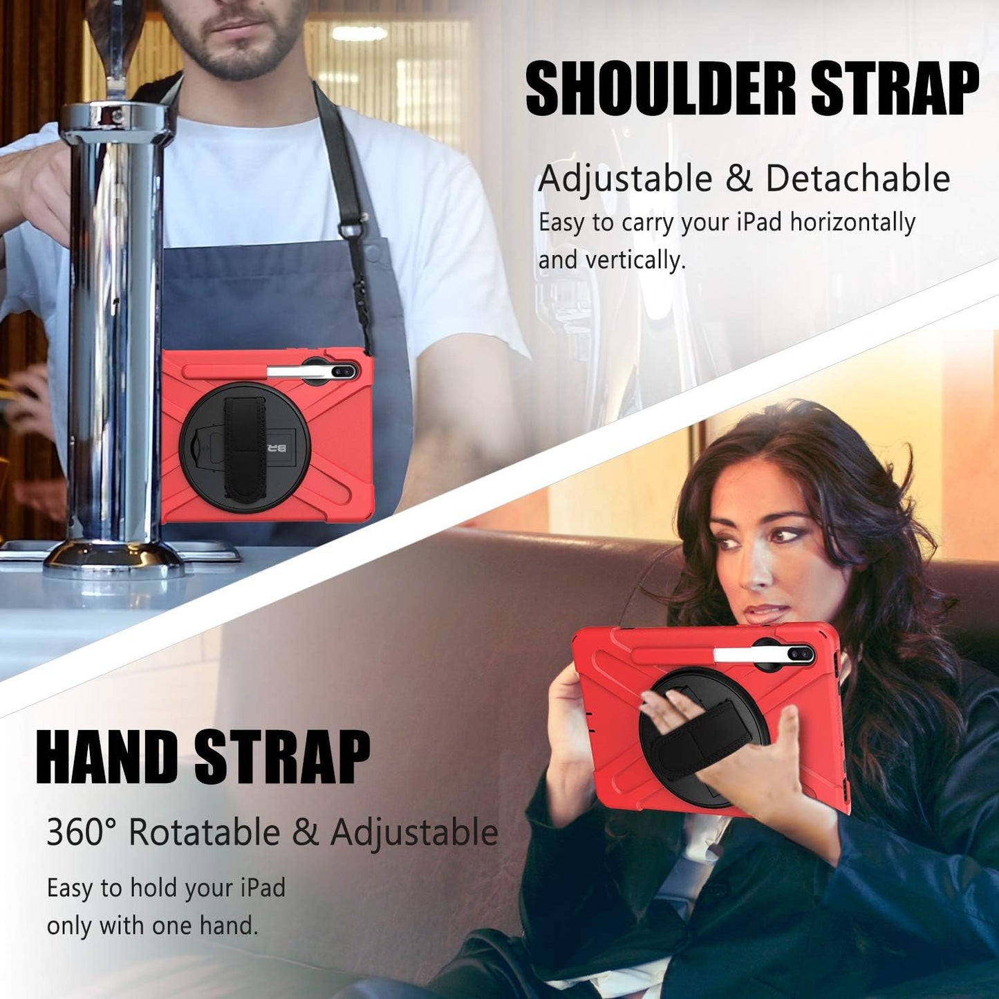 BRAECN for Galaxy Tab S6 Case,[with S Pen Holder] Three Layers Heavy Duty Shockproof Case with Hand Strap,Shoulder Strap,360 Kickstand for Galaxy Tab S6 10.5 Inch 2019(SM-T860/T865/T867)-Red