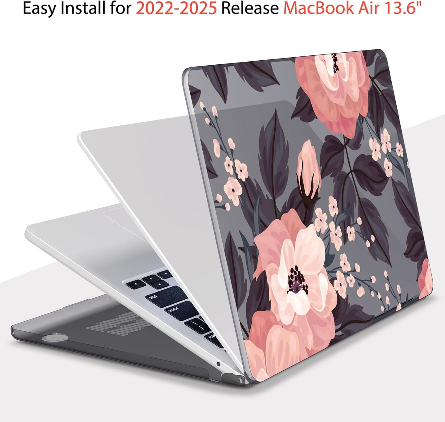 Teryeefi Compatible with M4 MacBook Air 13 inch Case 2025 2024 2023 2022 M3 M2 A3240 A3113 A2681,Hard Shell Case for MacBook Air 13.6 inch + Keyboard Cover + Type C Adapter, Wild Roses Small Flower