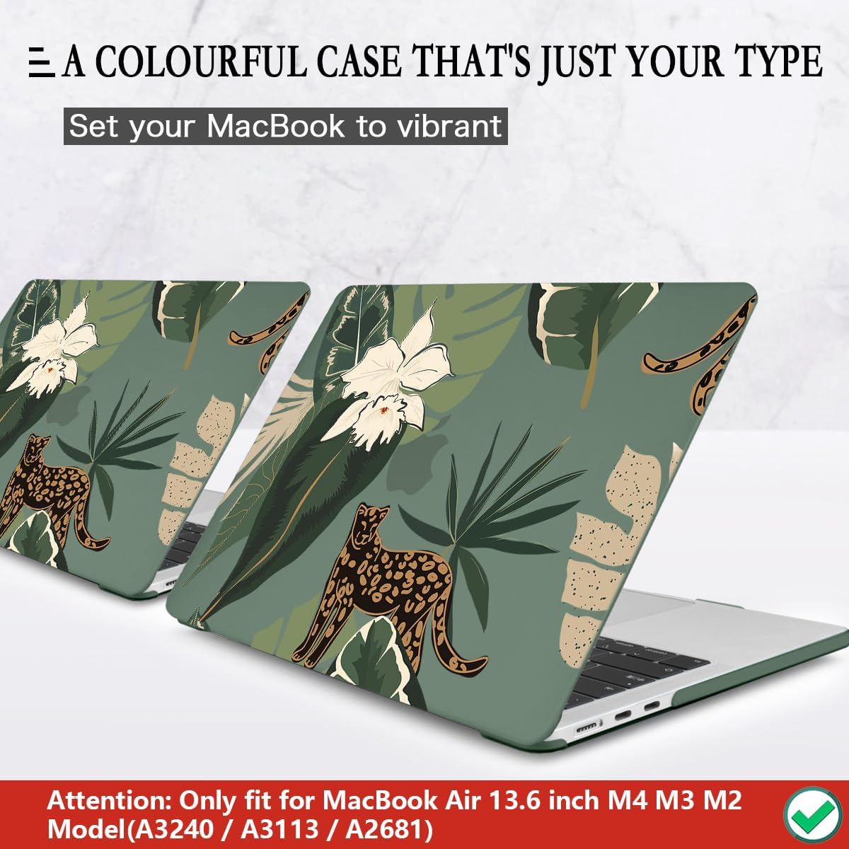 CISSOOK for MacBook Air 13.6 Inch Case 2024 2025 Model A3240 A3113 A2681, Panther Leopard Midnight Green Cover with Keyboard Cover for MacBook Air 13.6 M2 M3 M4 - Leopard