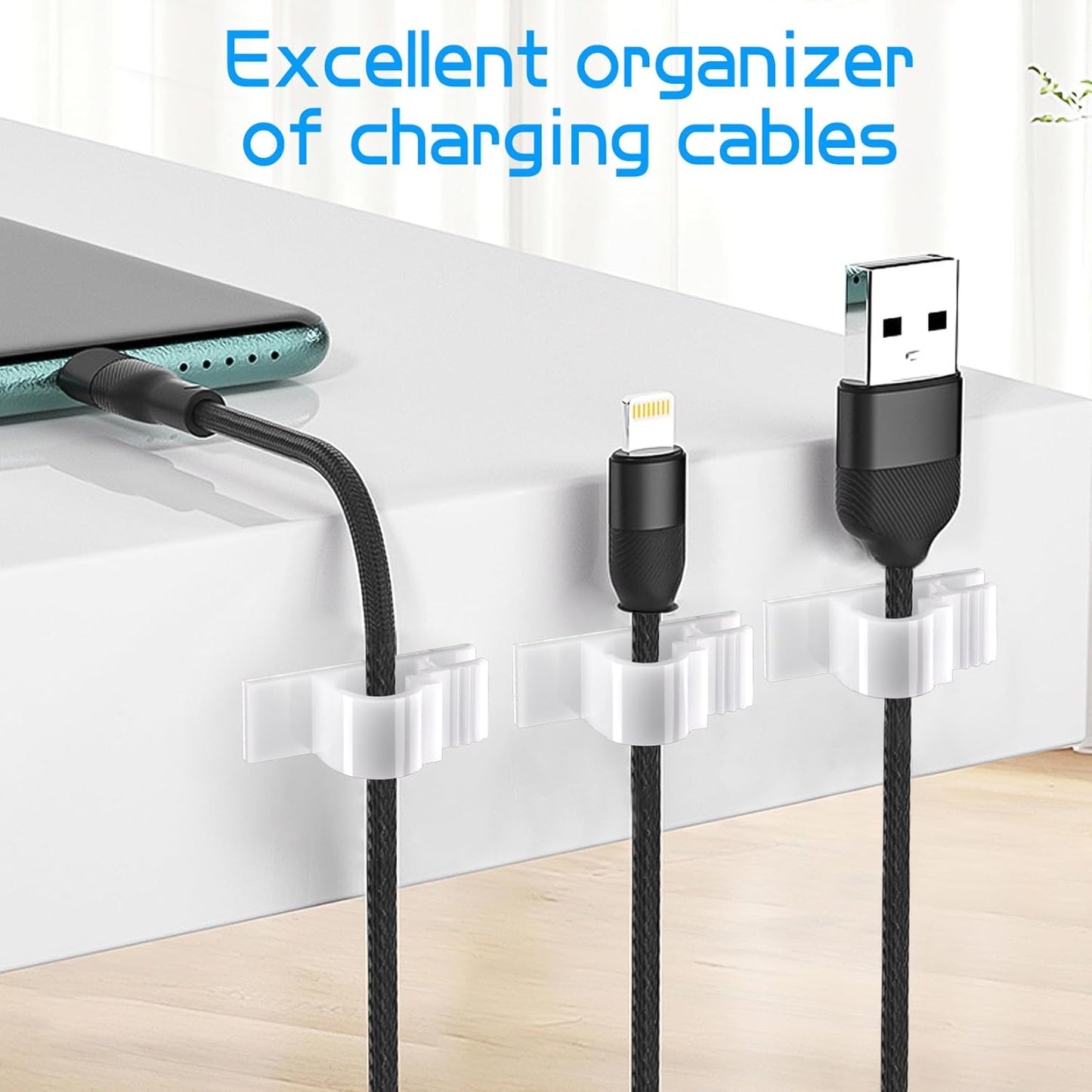 XHF 100pcs Adhesive Cable Wire Clips White, Outdoor Cable Management Wire Organizer Cord Holder for Under Desk, Car, Wall, TV PC Ethernet Cable