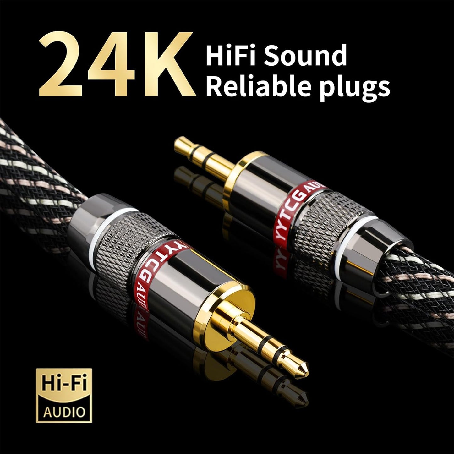 Audiophile HiFi Audio Cable–3.5mm to 3.5mm,6N OFC Core,24K Gold-Plated Plugs,with Nylon Braid,AUX Cable,Compatible with Phone,MP4,Speakers,Amplifiers,TV(3.28ft/1m)