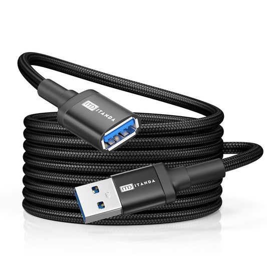 ITD ITANDA 10FT USB Extension Cable USB 3.0 Extension Cord Type A Male to Female 5Gbps Data Transfer for Keyboard, Mouse, PlayStation, Xbox, Flash Drive, Printer, Camera and More, Black
