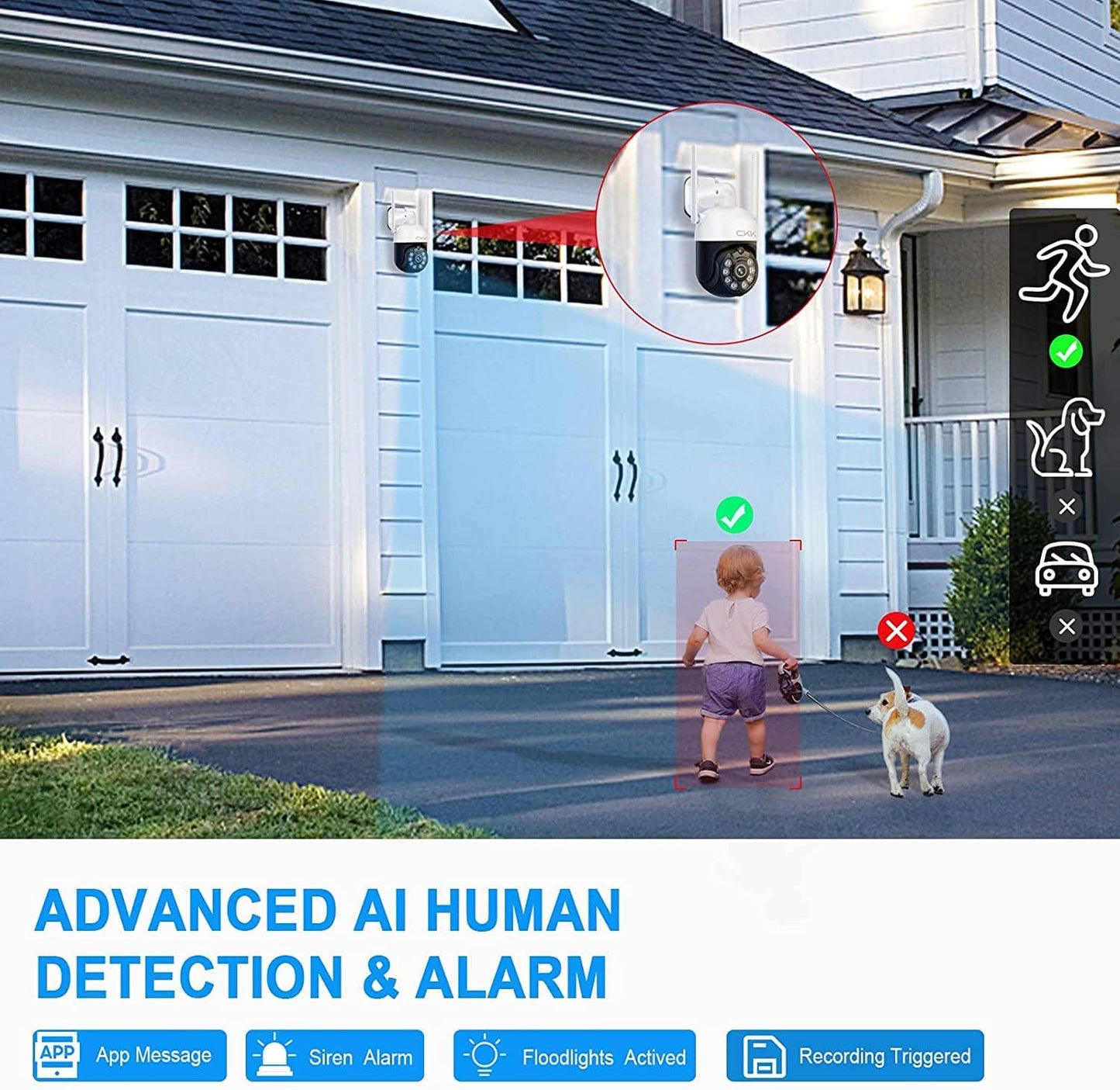 3MP PTZ CKK Cameras, 4pcs Wireless Security Camera System Outdoor with 1TB Hard Drive, 8 Channel 3MP WiFi Surveillance NVR System, 2 Way Audio, Floodlights & Siren Alarm,AI Human Detection