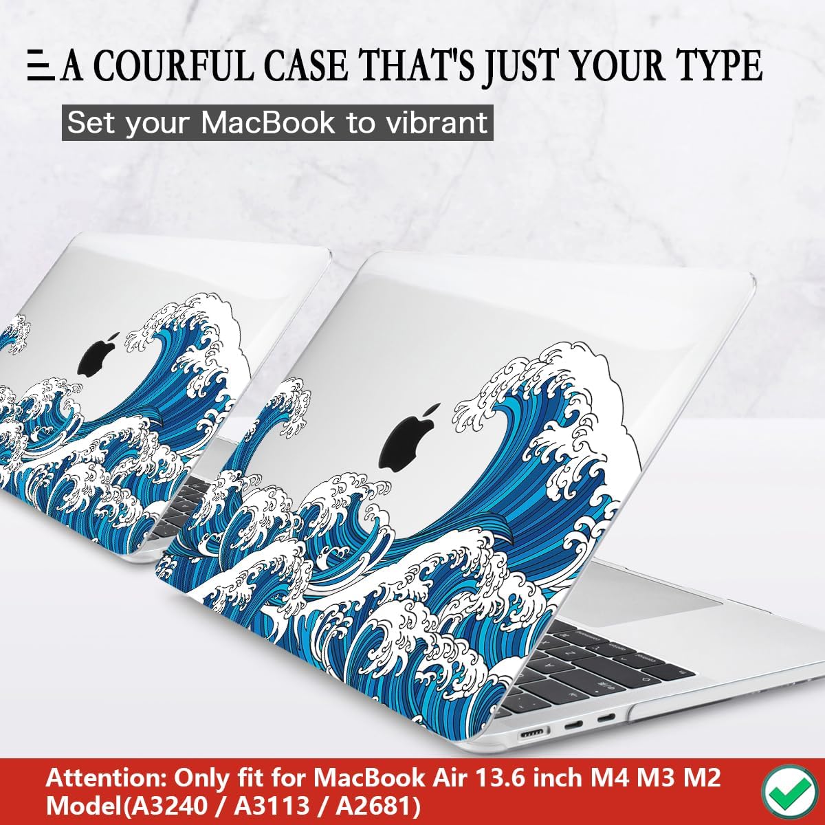 CISSOOK Wave Case for MacBook Air 13.6 inch 2025 2024 2023 2022 Release, Ocean Hard Shell Cover for MacBook Air 13.6 Touch ID Model A2681 A3113 A3240 M2 M3 M4 Chip with Keyboard Cover - Great Wave