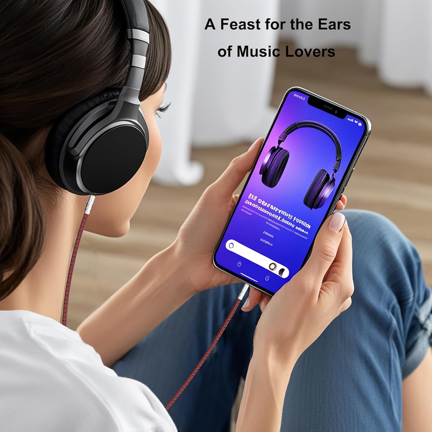 3.5mm Aux Cord, Audiophile Audio Auxiliary Cable 3.5 mm Male to Male Stereo Hi-Fi Sound Braided aux 1/8 Cable for Car Home Stereos Tablets Speakers (Straight 3.5mm, 6.5ft)