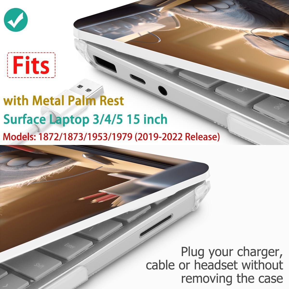 Tuiklol Case for 15 Inch Microsoft Surface Laptop 5/4/3 2022-2020, Model 1979/1953/1872/1873 Hard Shell Cover, Keyboard Cover+Screen Protector+Dust Plugs, Elephant