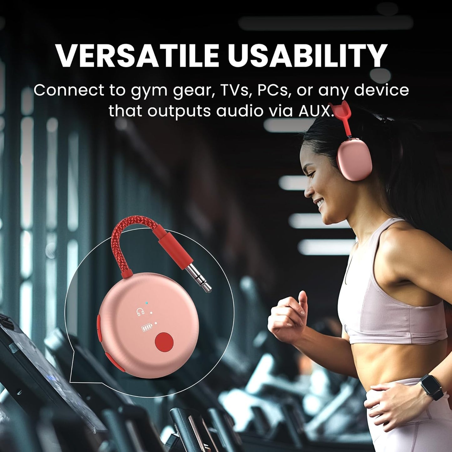 Avantree SoundJet R1 – Airplane Bluetooth Adapter for Headphones & AirPods, aptX Adaptive, Qualcomm Chipset, 20H Battery, Wireless Audio Transmitter for in-Flight Travel Essentials - Pink