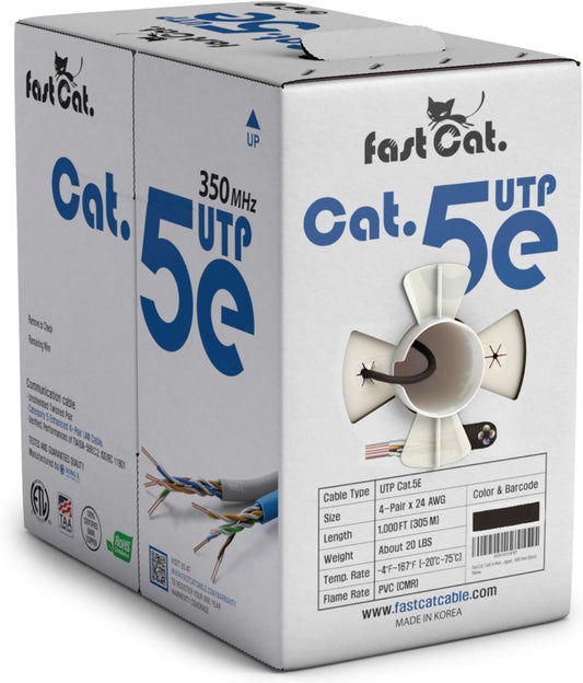 fast Cat. Cat5e Ethernet Cable 1000ft - 24 AWG, CMR, Insulated Bare Copper Wire Cat 5 ethernet Cable with FastReel - 350MHZ / Gigabit Speed UTP Cable Cat5e - CMR (Black)