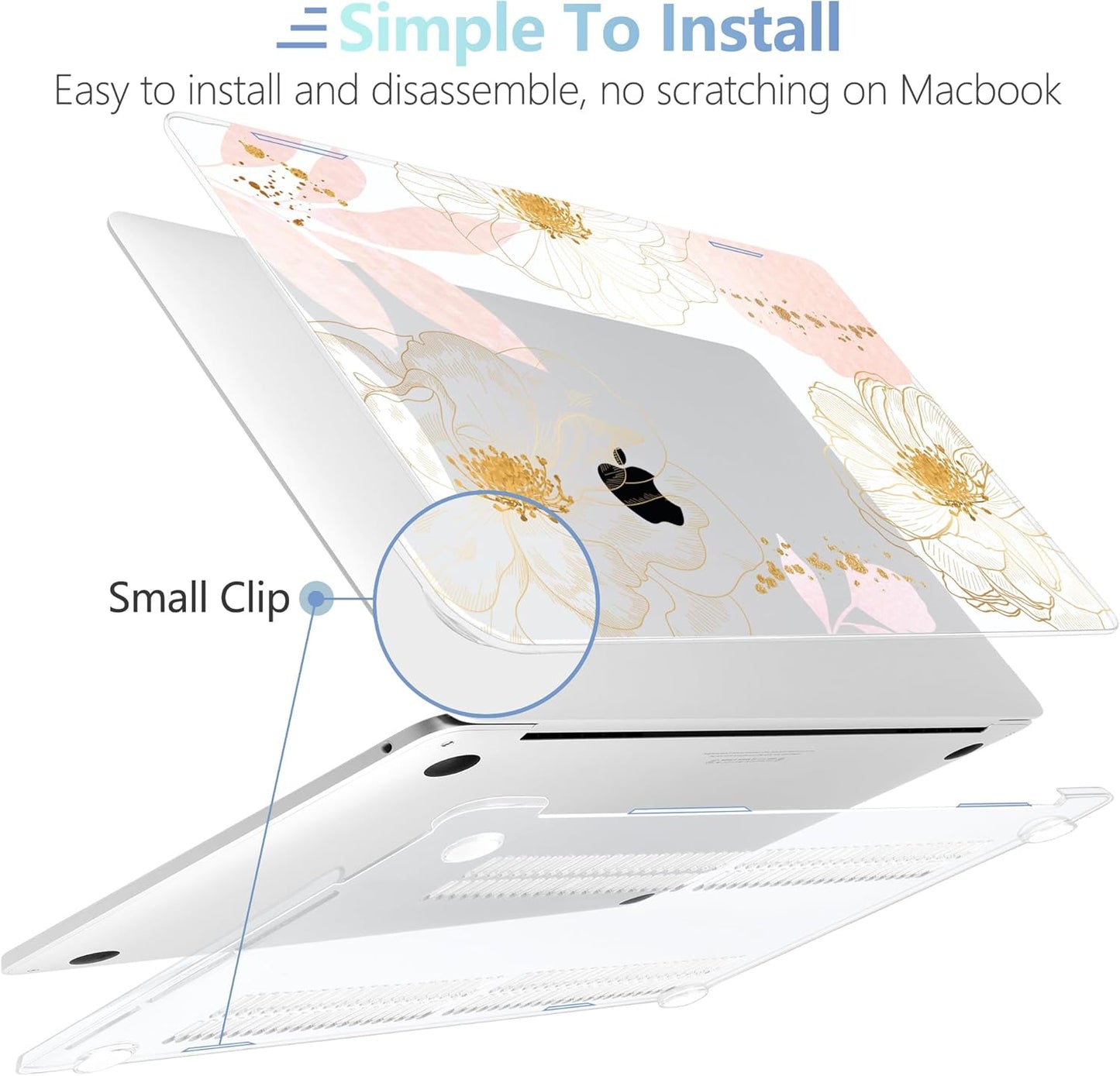 MEEgoodo MacBook Pro 13 inch Case - Hard Shell with Keyboard & Camera Cover - Tropical Pink Flowers