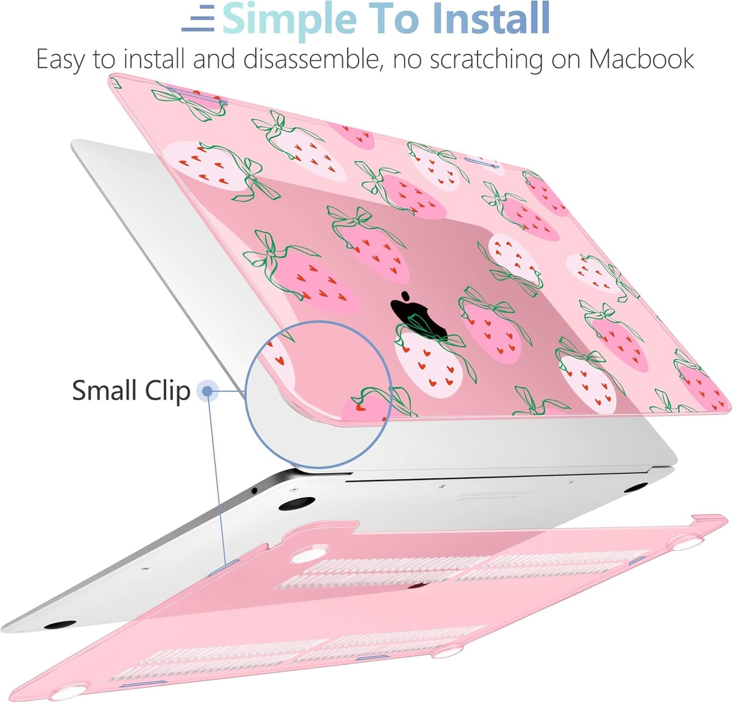 MEEgoodo for MacBook Air 13 inch Case 2021 2020 2019 2018 Released A2337 M1 A2179 A1932 with Touch ID, Plastic Hard Shell & Keyboard Cover Compatible with MacBook Air Case 13.3, Strawberry & Bow
