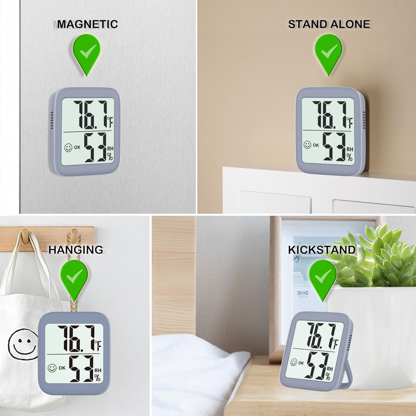 Antonki 2 Pack Room Thermometer for Home, Indoor Hygrometer Humidity Meter Gauge, Digital Temperature and Humidity Sensor Monitor for House, Terrarium, Incubator, Greenhouse - Battery Included