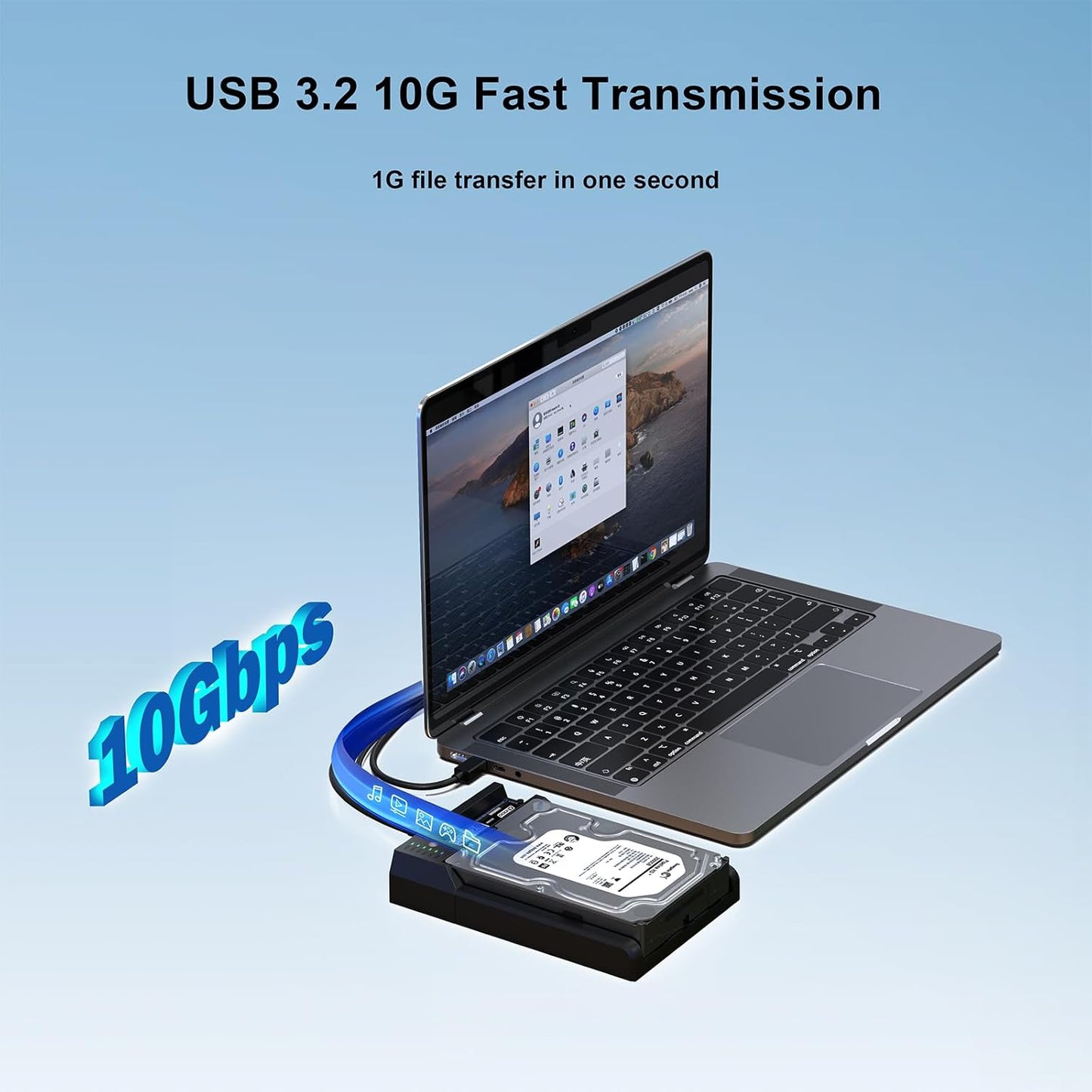 Dual-Bay Docking Station M.2 NVME & SATA SSD Enclosure with Offline Clone, USB-C 10Gbps, Tool-Free Design for Windows/Mac/Linux