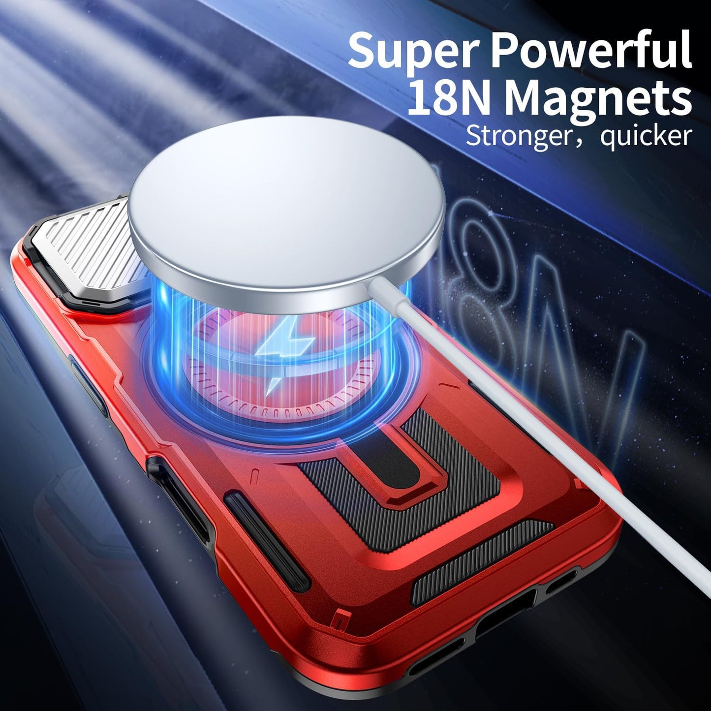 Camera Stand Case for iPhone 16 Plus, [Compatible with Mag Safe] [Lens Cover] 2024 Version Military Grade Protective Soft Case for iPhone 16 Plus 6.7 inch Men Women, Red