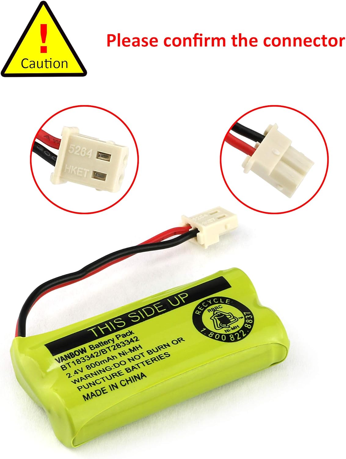 BT183342/BT283342 2.4V 800mAh Ni-MH Battery Pack, Compatible with AT&T VTech Cordless Phone Batteries BT166342/BT266342 BT162342/BT262342 CS6709 CS6609 CS6509 CS6409 EL52100 EL50003 (Pack 2)